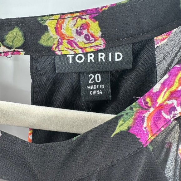 Torrid Multi Color Floral Print Chiffon Cold Shoulder V Neck‎ Dress Size 20 - Picture 4 of 4